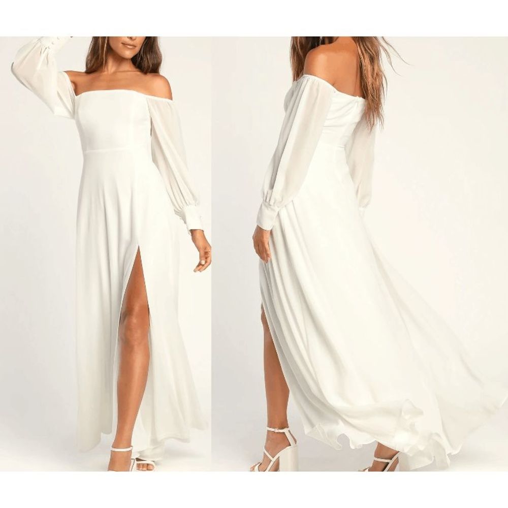 Lulu's White Off-the-Shoulder Balloon Sleeve Maxi Dress M